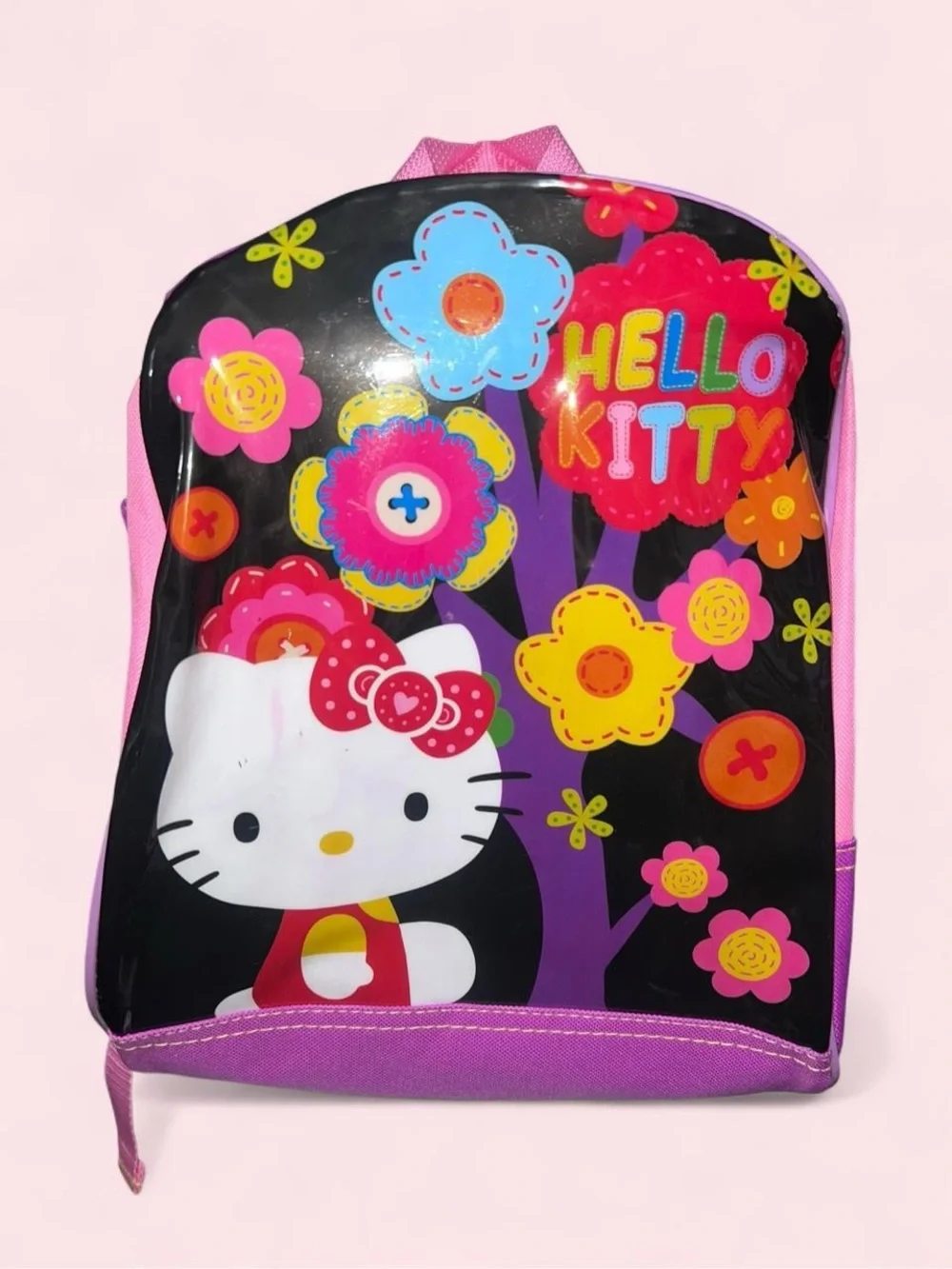 Hello Kitty Black, Pink & Purple Floral Kids Backpack